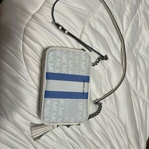 Michael Kors Blue and White Stripe Crossbody Bag